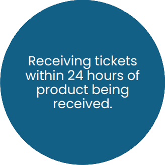Receiving tickets within 24 hours of product being received. Receiving tickets within 24 hours of product being received.